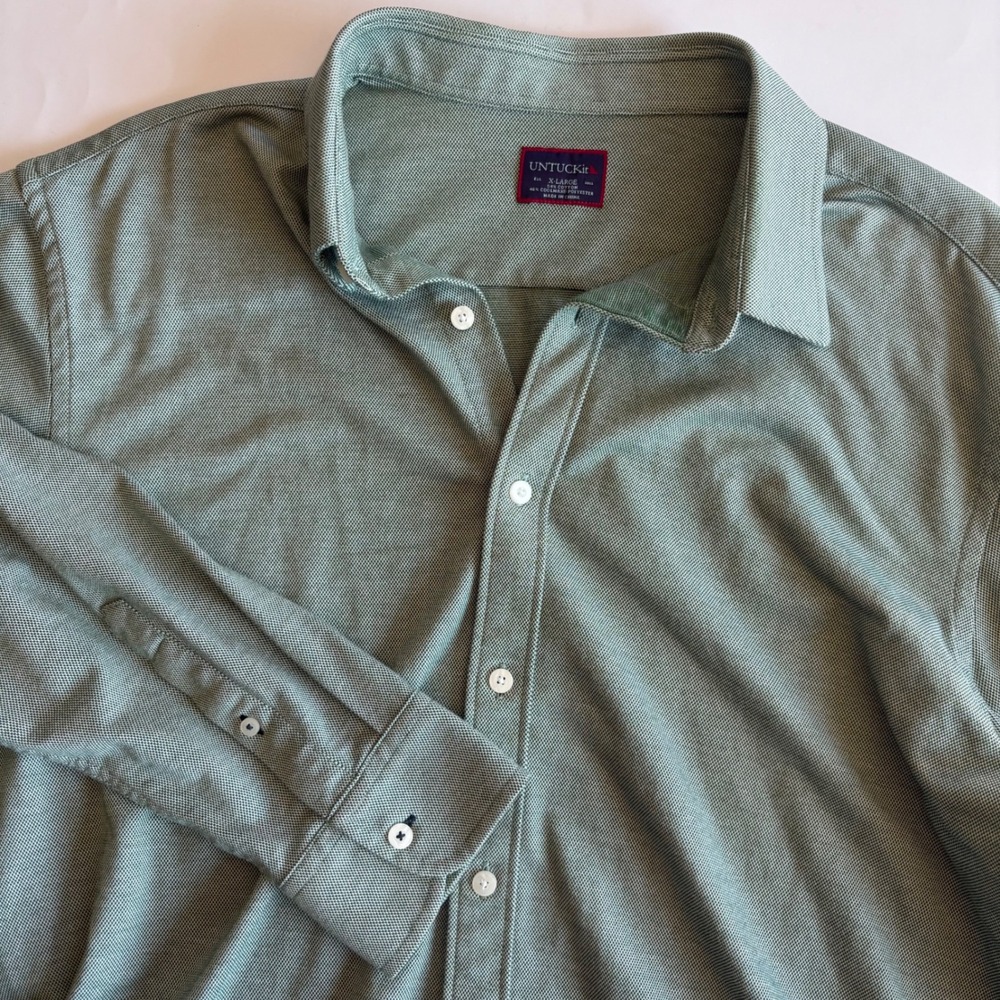 UNTUCKit Mens XL Sage Green Coolmax Cotton Blend Long Sleeve Button Down Shirt - Picture 1 of 5